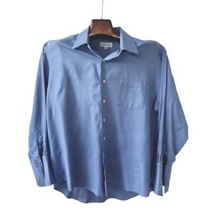 Pronto Uomo Men's Dress Shirt Light Blue Button Front Size 18 34/35 Long Sleeve